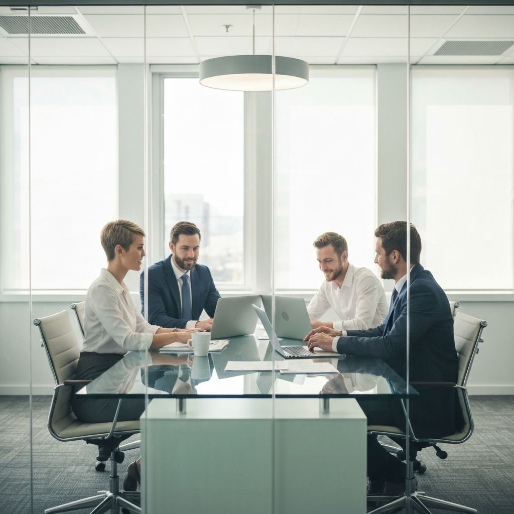 Professional team collaborating in a modern conference room