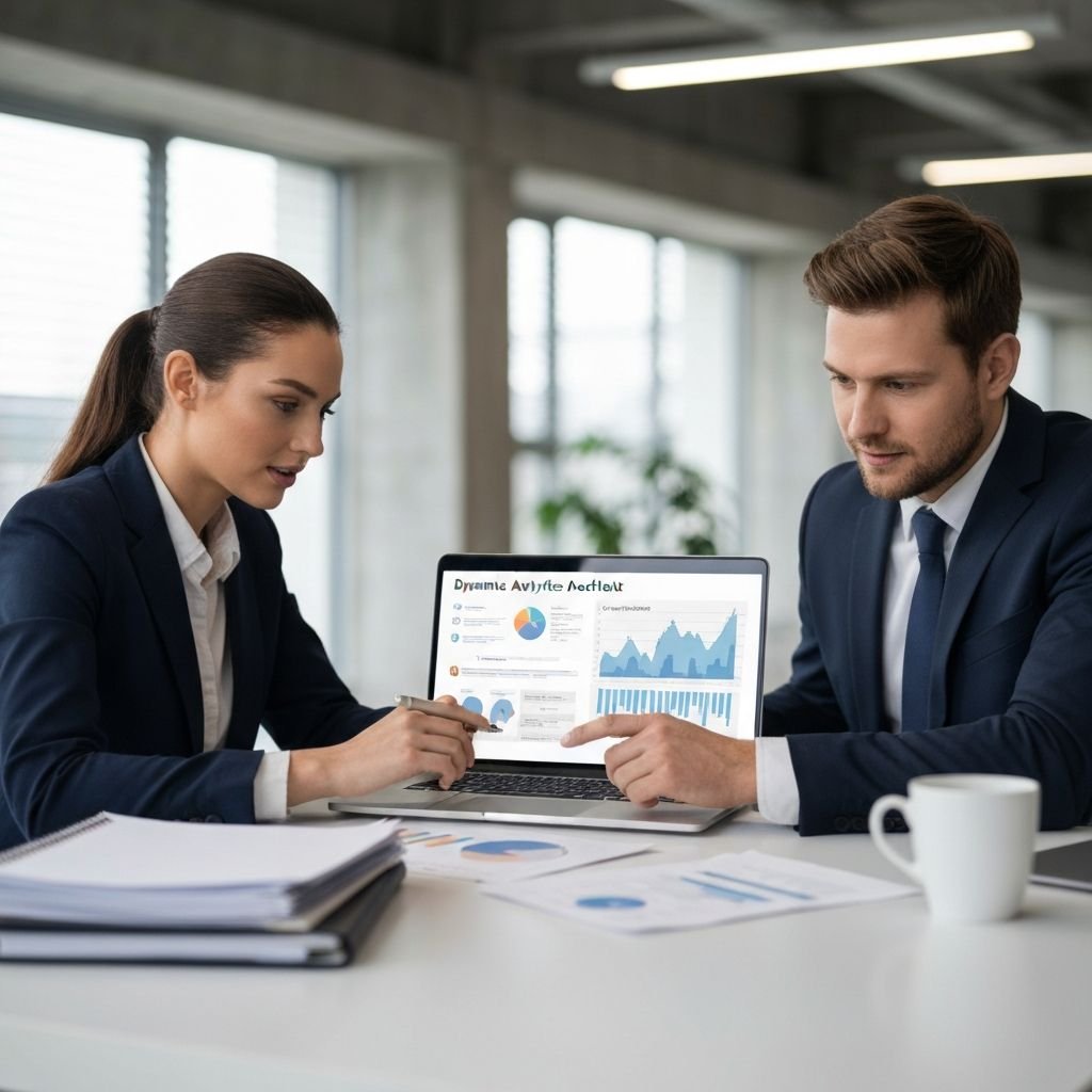 Business professionals reviewing analytics and strategy